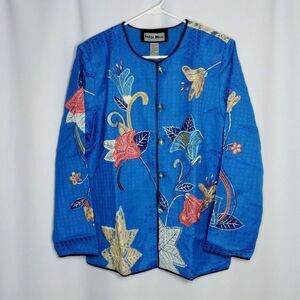 Indigo Moon Vintage Lined Jacket Blazer Floral Embroidered Colorful NWT Med